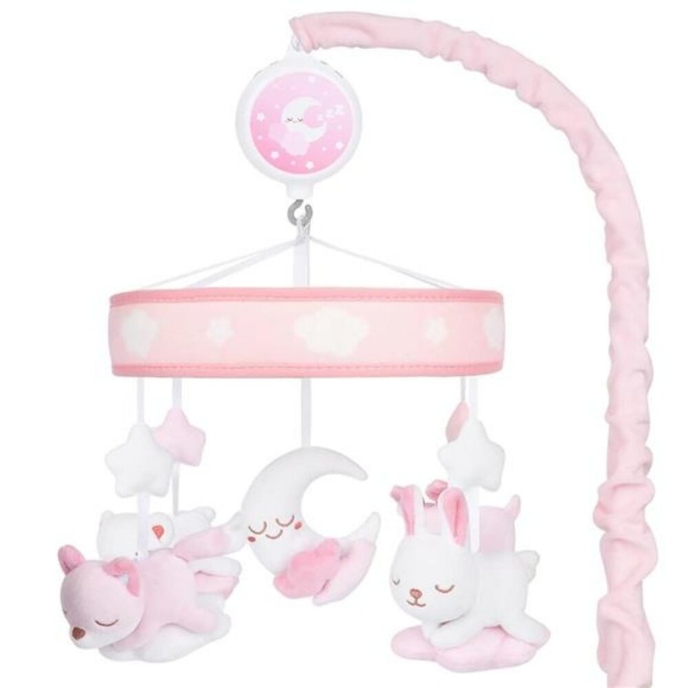 Pink Baby Crib Mobile with Music Box Lullabies Nursery Decoration for Girls Room